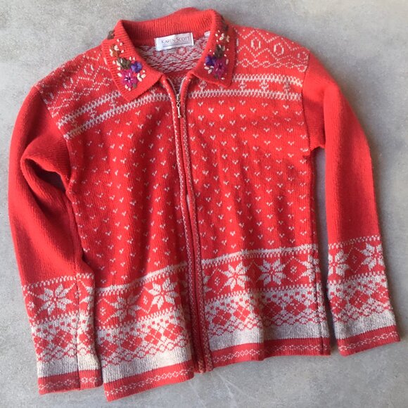 90s Vintage Holiday Fair Isle Cardigan - Picture 3 of 6